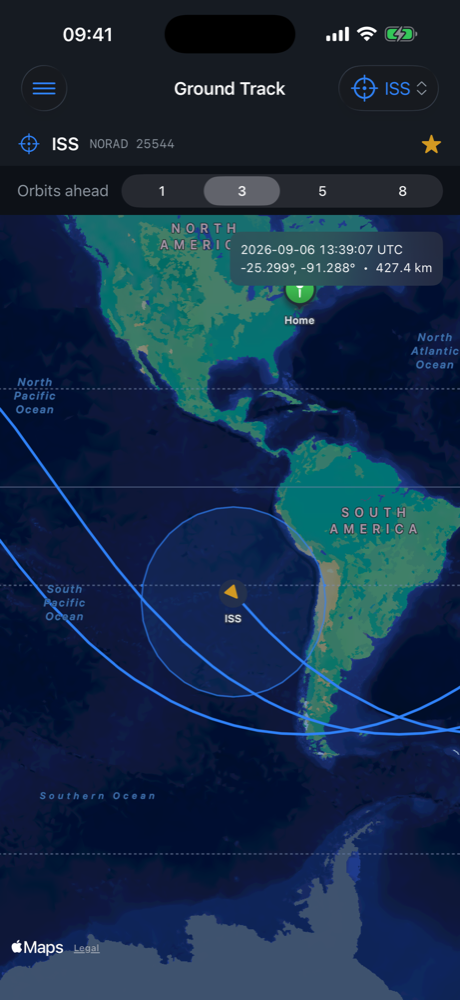 Ground-track map with footprint